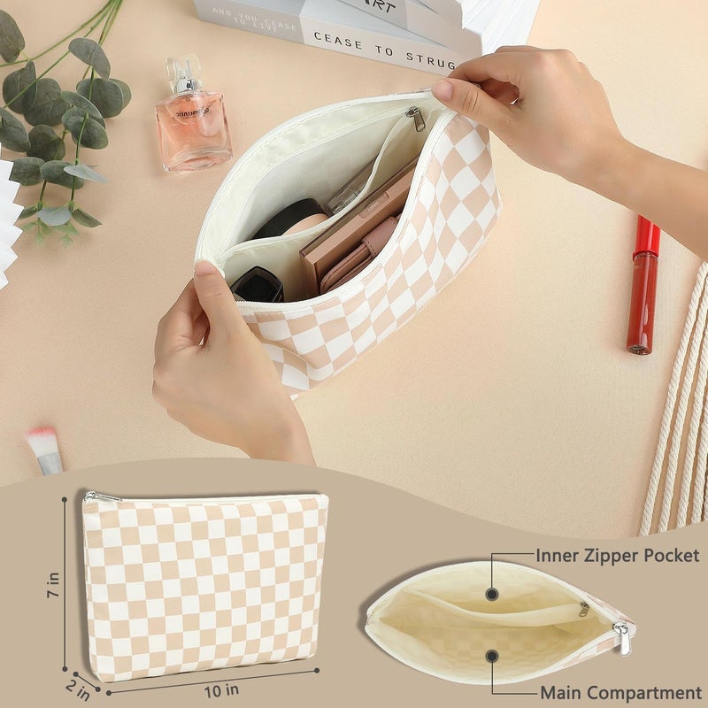 Fammart Checkered Makeup Bag, Travel Cosmetic Bag Organizer Toiletry Bag Make Up Bags with Zipper & Compartments for Women Girls - Image 3